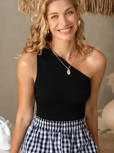 Women's Casual Knit One Shoulder Top, Shein Essence Design, Simple Pattern, Perfect for Daily Wear & Office Style, Fashionable Women's Clothing