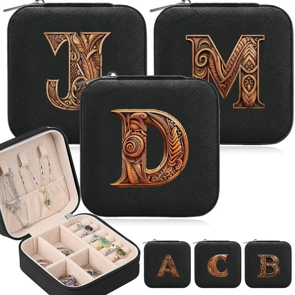Jewelry Storage Box, 1 Count Letter Pattern Jewelry Organizer with Zipper & Flip Design, Cosmetics Storage Box for Travel & Home