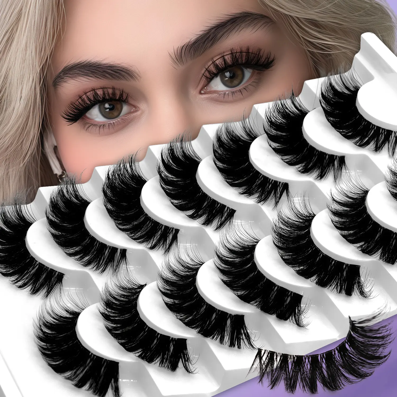 GROINNEYA 7Pairs Ultra Long Fluffy False Eyelashes 15-18mm Fox Eye Lashes Wispy Lashes Soft Lightweight Faux Mink Eyelashes With Thin Band Voluminous Lashes, Volume Lashes, For Dramatic Eye Enhancement,Suitable For Any Occasion And Gift