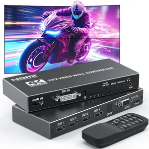 Video Wall Controller 2x2, HDMI DVI Video Wall Processor with 4k Input 1080P@60Hz Output, 9 Splicing Modes, 180? Rotate, 2x2, 1x2, 1x3, 4x1, 4 Monitors $pliced Together to Display a Full Page