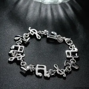 Hot Fashion Music Note Chain 925 Sterling Silver Bracelet For Women, Elegant Jewelry For Wedding Party & Daily Wear, Perfect Christmas Gift For Girls & Students