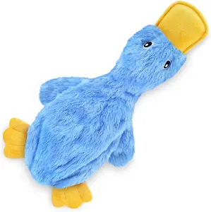 Crinkle Dog Toy for Small, Medium, and Large Breeds, Cute No Stuffing Duck with Soft Squeaker, Fun for Indoor Puppies and Senior Pups, Plush No Mess Chew and Play - Blue indoor play