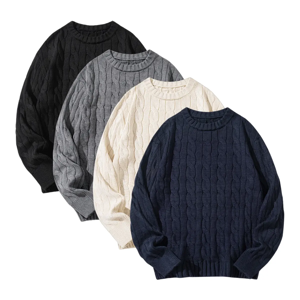 Men's cable-knit textured crewneck pullover sweater, crewneck sweatshirt, women's fashionable sweater