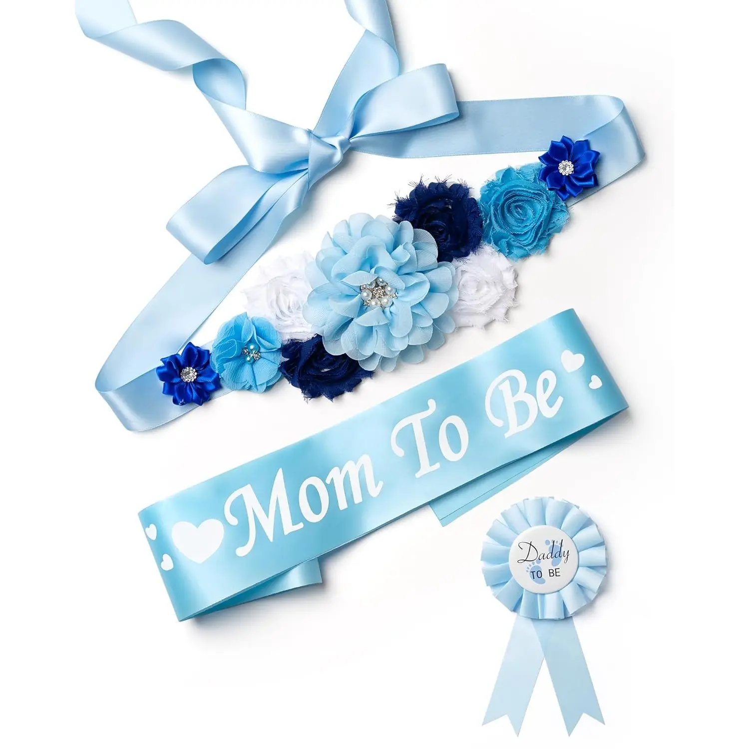 Elegant Unicorn Maternity Sash & Pin Set - 3-Piece Mom-to-Be Decor Accessories, Flower & Rhinestone Design for Gender Reveal Party Photo Supplies