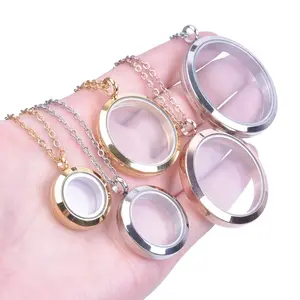 JEWEL-LUX - New 1PC Mix Size Round Living Memory Photo Relicario Locket Pendant Floating Charms Picture Necklaces For Jewelry Women Men Gift