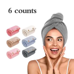 Solid Color Hair Drying Towel, 6 Counts/set Soft Absorbent Hair Towel Wrap, Hair Drying Towel for Women & Girls, Bathroom Accessories