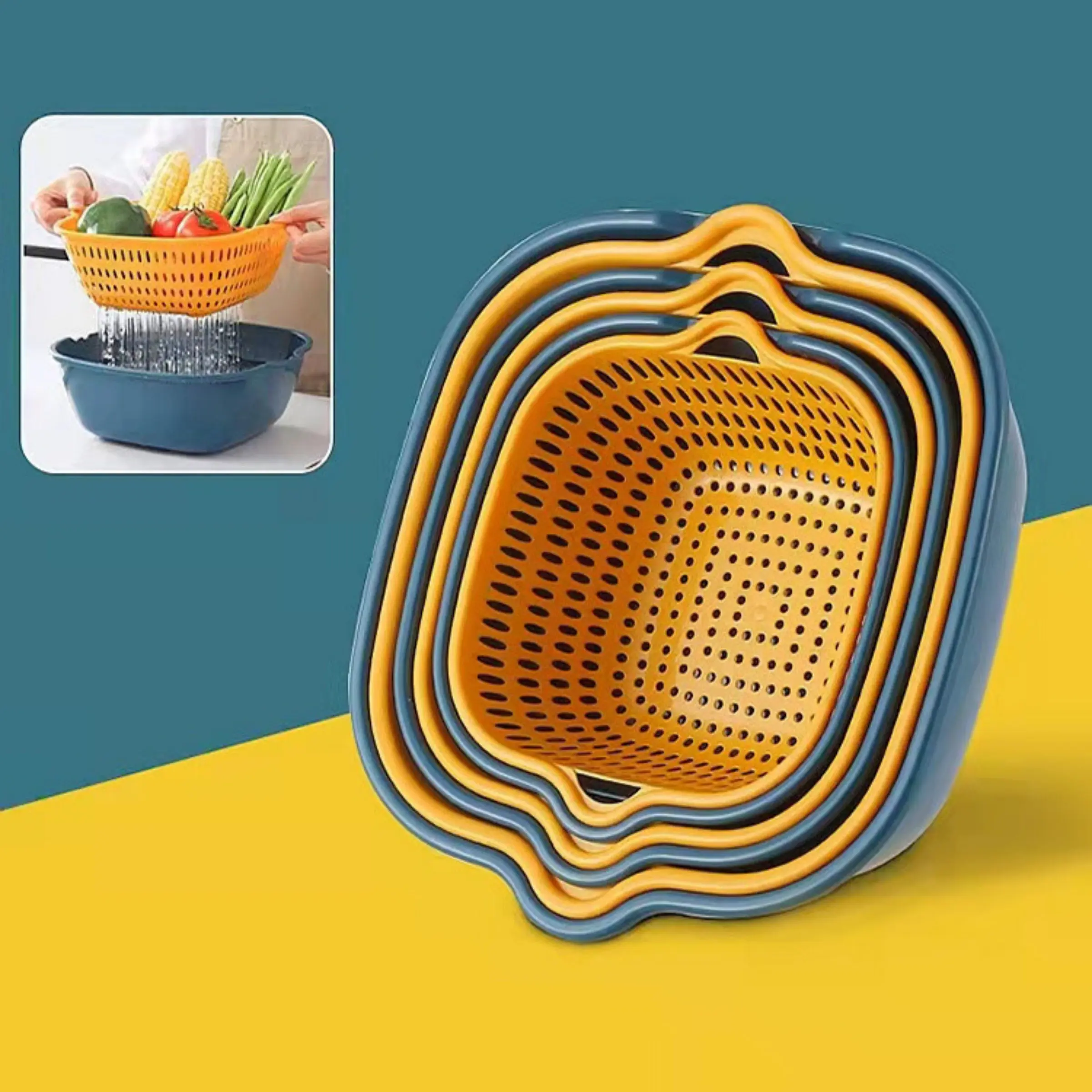 Thick Six-Piece Storage Dual-Layer Drain Basket Set, Kitchen Multi-Functional Fruit Washing Basket, Durable Vegetable Strainer, Kitchen Accessories, Kitchen Gadgets