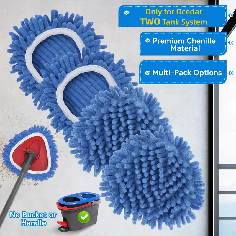 Chenille Duster Replacement Heads for O-Cedar Rinse Clean 2 Tank System 2025 Unique Design Turn Mop into Long-Handle Duster Dry Cleaning Trap Pickup