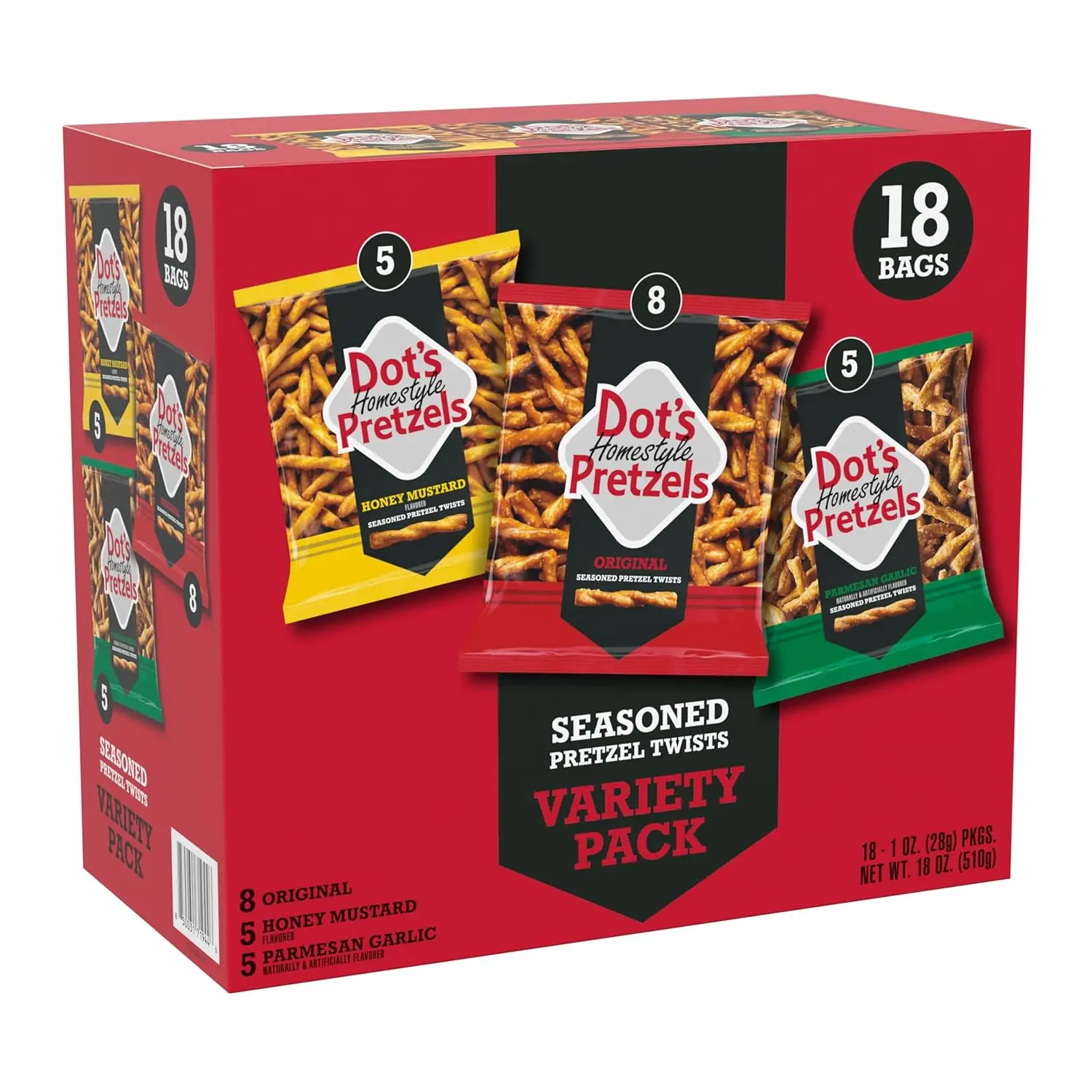 18 Count Deal Dot's Homestyle Pretzels Variety Pack, Honey Muxtard & Parmesan Garlic Pretzel Twists, 1 oz Individual Bags, 18 Count