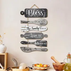 Rustic Kitchen Wooden Wall Decor Set, 'bless' Theme Warm Family Slogan, Vintage Weathered Cutlery Design, Home & Room Decoration, Interior Wall Decor, Hangable Room Decor, Decorative Hanging Piece