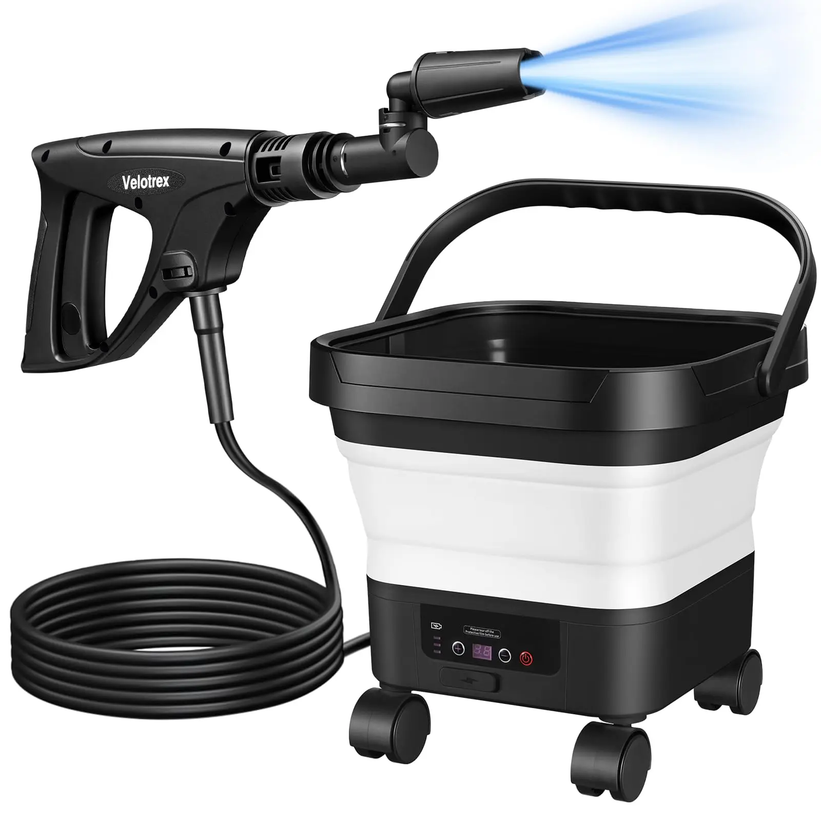 Cordless Portable Washer with 3.4 Gal Tank, 507 PSI Foldable Washer with 360° Nozzle and Extension, 23FT Hose, Electric Sprayer for Patio, Camping, Bike, Pet Cleaning-Black