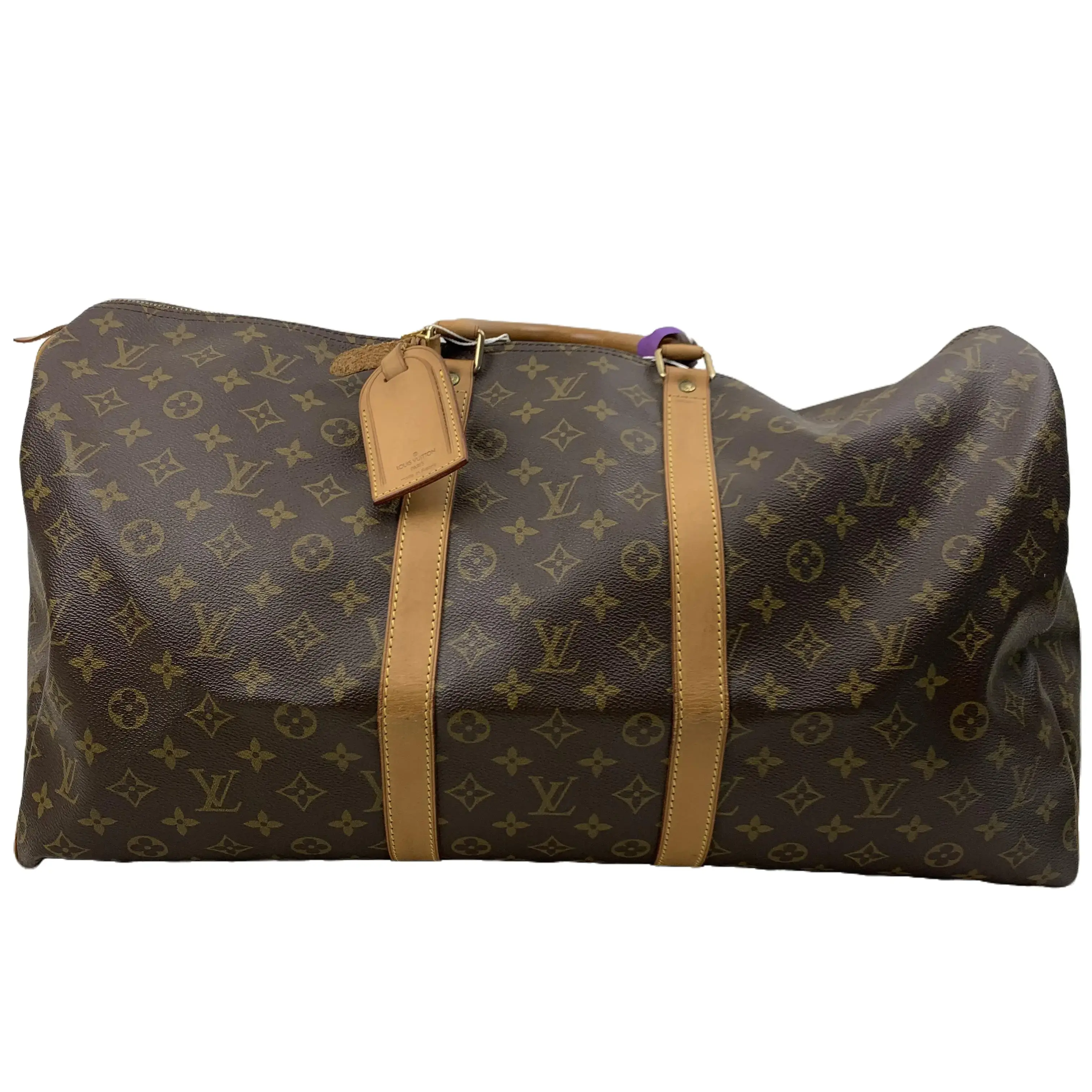 Pre-owned Louis Vuitton Keepall Monogram Canvas Travel Duffle Bag with Vachetta Leather Trim TKB00000028