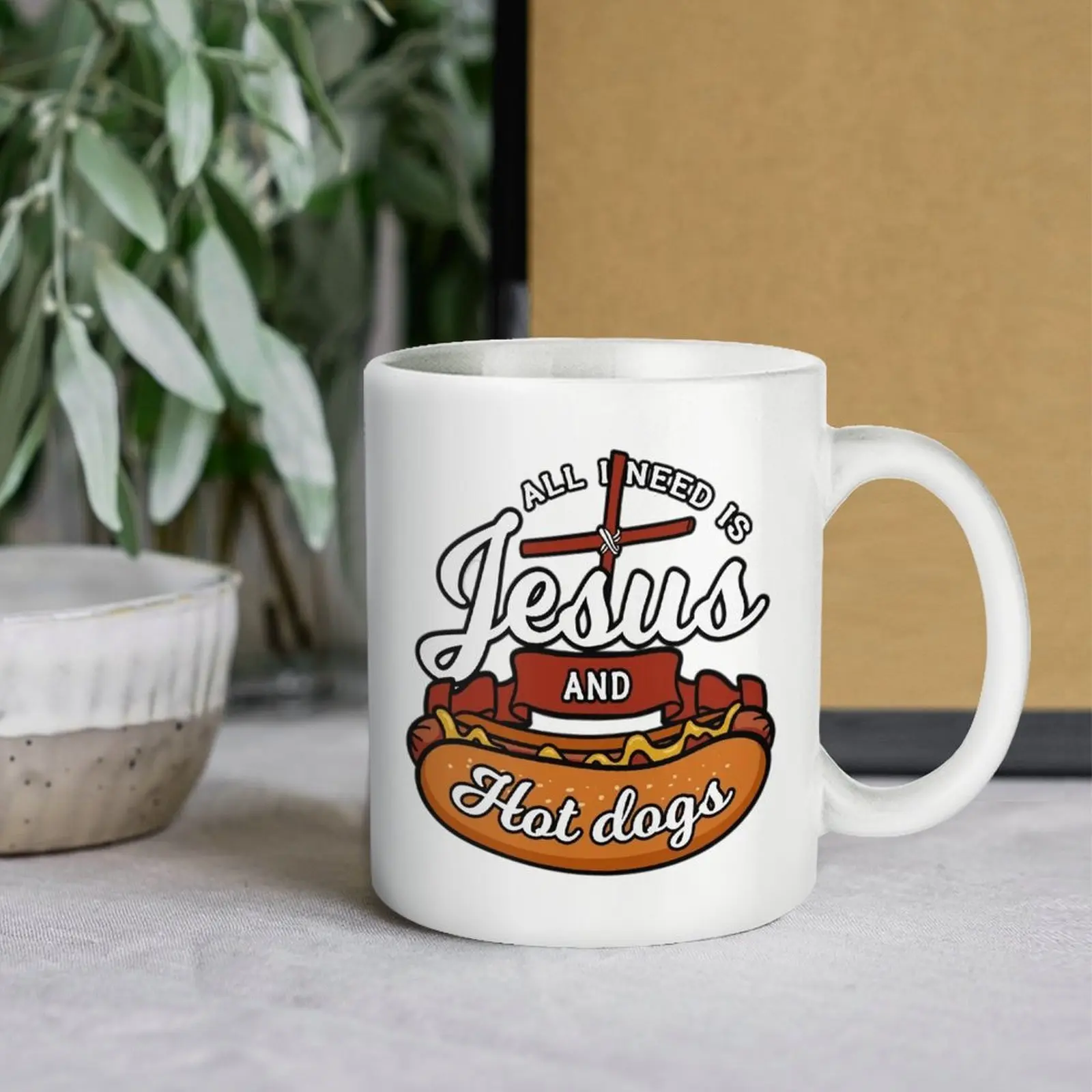 All I Need Is Jesus And Hot Dogs Funny Christian Meme Coffee Mug | Religious Humor Novelty Cup | Viral TikTok Gift for Christians, Hot Dog Lovers & Faith Based Gag Gift