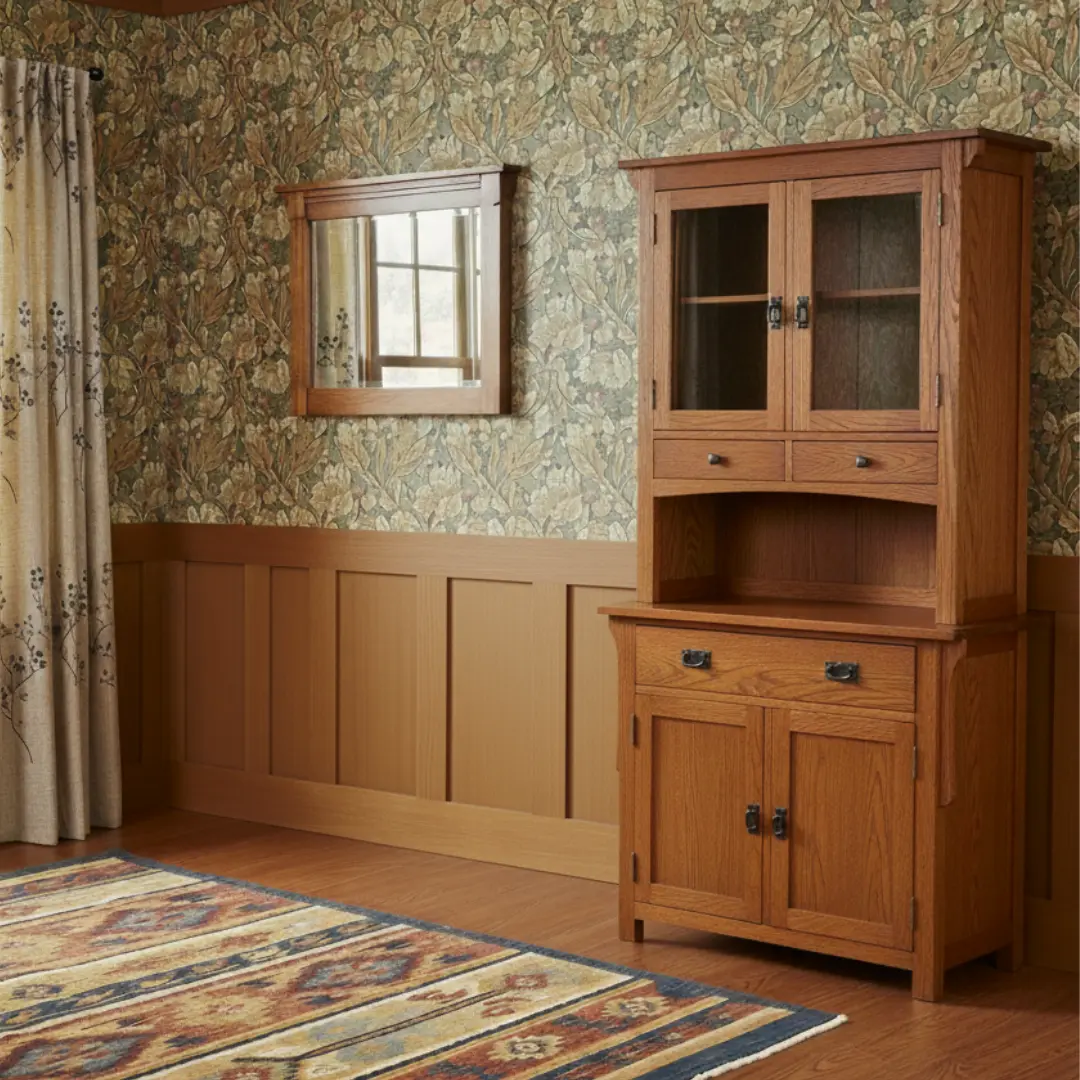 Michael's Cherry Wood Rectangular 4-Door 4-Drawer China Cabinet - Single Unit Cupboard with Beveled Glass Doors, Removable Shelf & Partition, Ample Storage, Cabinet With Doors