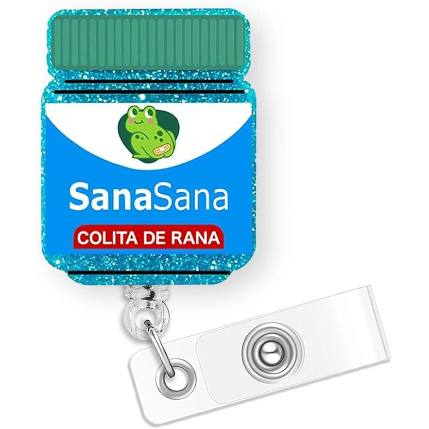 Sana Sana Colita De Rana Nurse Badge Holder Retractable | Funny Glitter Sana Sana Badge Reel with  Clip & 24" Durable Nylon Cord for Nurse  RN LPN CNA  &  Worker |