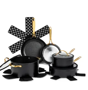 Thyme & Table Signature 12-Piece Cookware Set Non-Stick - Black & Gold