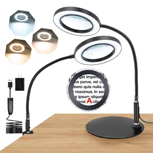 20X 10X Magnifying Glass with Light and Stand 2 in 1 Magnifying Lamp with Large Base and Clamp, 72 LEDs, 3 Color Modes and10 Stepless Dimmable, Desk Magnifier for Hobbies, Reading, Jewelry