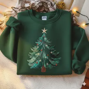 Christmas Tree Embroidered Sweatshirt, Christmas Sweatshirt, Embroidered Christmas Sweatshirt, Christmas Embroidery Sweatshirt Hoodie Shirt