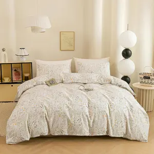 Floral Duvet Cover Queen Size -100% Washed Cotton Chic Cute Floral Pattern Bedding Set, Fresh Botanical Comforter Cover with Zipper Closure