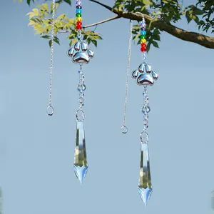 Crystal Paw Print Suncatcher Ornament, Sparkly Keepsake for Dog & Cat Lovers, Rainbow Maker Window Hanging Decor, Unique Pet Memorial Gift, Home Decor, Decoration, Hangable, Trendy Chain Decor