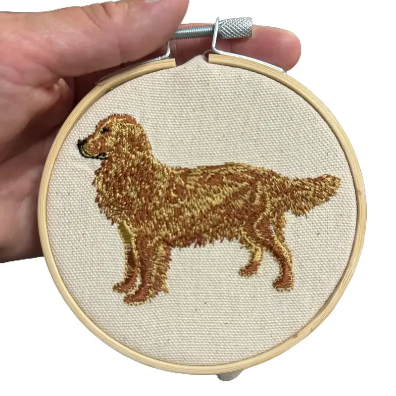 Machine-Embroidered Golden Retriever Framed Plaque - Artistic Animal Home Decor, Unique Wall-Tabletop Accent for Living Room, Custom Breed-Design Christmas Decoration Option