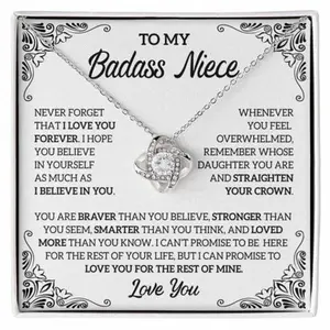 To My Badass Niece Necklace, Love Knot Necklace, Badass Niece Gift, Meaningful Jewelry with Message Card, Birthday Christmas Graduation Gift for Niece, Inspirational Pendant Necklace for Her, Special Aunt or Uncle Gift Box, Empowering Gift for Niece