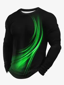 Men's Casual Sporty Long Sleeve Shirt, Dynamic Print, Suitable for Gym Outdoor Daily Wear, Athletic Training Apparel