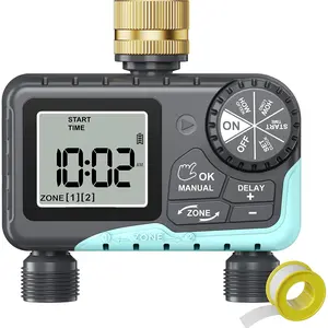 Sprinkler Timer 2 Outlet, Water Timer for Garden Hose, Drip Irrigation Timer for Yard Outdoor Watering, Rain Delay/Manual/Automatic System Controller Brass Inlet, V2