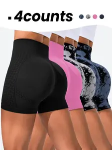 Women'S Solid Color/Tie Dye Print High Waist Sports Shorts, Gym Shorts, Sporty Comfortable High Stretch Skinny Shorts, Ladies Sportswear for Gym Workout Running, Back to School Outfit