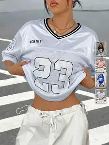 Jersey T-Shirt Numeric Print Oversized Pink Sporty Streetwear Y2K