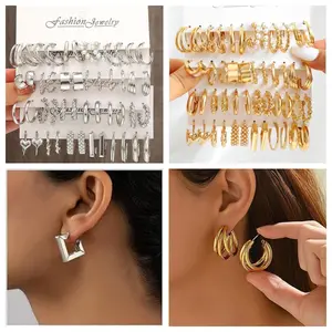【48 Pairs / 96 pcs】Silver Color Earrings Set Golden Color Earring Set for Multiple Piercing,Fashion Jewelry for Women and girlfriend Great gift for Valentine's Day, Christmas gifts, Wedding,Anniversary,Thanksgiving Day,Birthday and Mother's Day