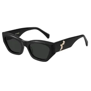 LEHAMI Trendy Cat Eye Polarized Sunglasses for Women, Retro Narrow Frame Womens Sunglasses UV400 Protection, Stylish Cateye Sun Glasses Vintage Shades, Black/Grey Lens
