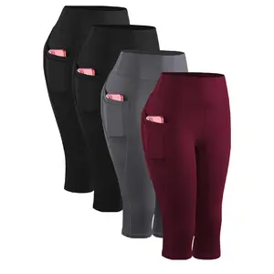 2025 4 Pieces Plus Size Women's Yoga Leggings - High Waist, Elastic Compression Fiess Pants, with Side Pockets, Breathable Knitted Fabri