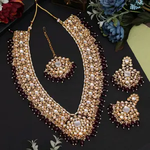 Long Mala Necklace with Earrings Tikaa Kundan Stones Encircled by Meenakari Elegant Traditional Design for Any Occasion