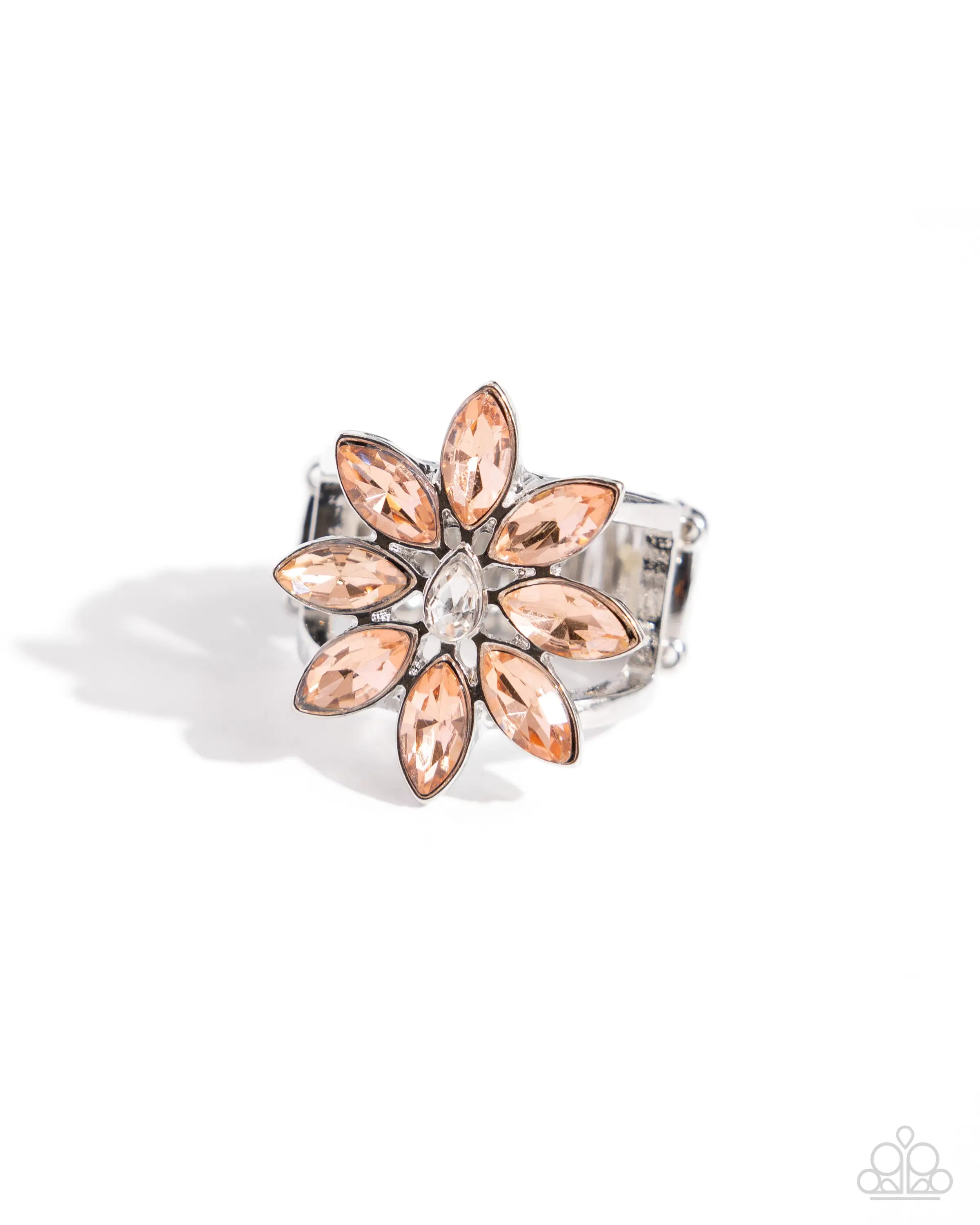 Petaled Performance Orange Ring with Floral Design and Clear Accents