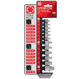 CARBYNE 12 Piece Torx Plus (6 Lobe) Super Short Low-Profile Bit Socket Set, TP10/IP10 to TP60/IP60, Internal Square Drive & External Hex Drive • From a Family-Run Tool Company Based in the U.S.A.