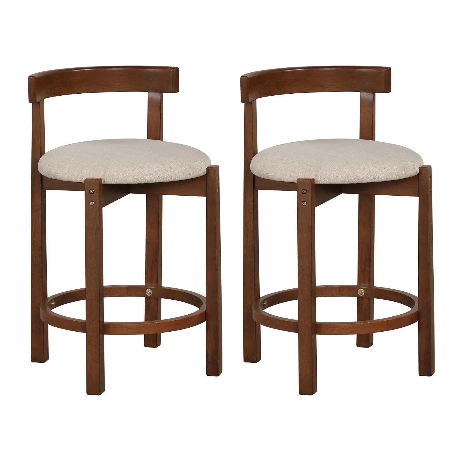 COSTWAY - 24 Inch Counter Height Bar Stools Set of 2 with Backrests and Footrests-Beige COSTWAY - 24 Inch Counter Height Bar Stools Set of 2 with Backrests and Footrests-Beige