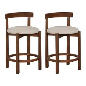 COSTWAY - 24 Inch Counter Height Bar Stools Set of 2 with Backrests and Footrests-Beige COSTWAY - 24 Inch Counter Height Bar Stools Set of 2 with Backrests and Footrests-Beige