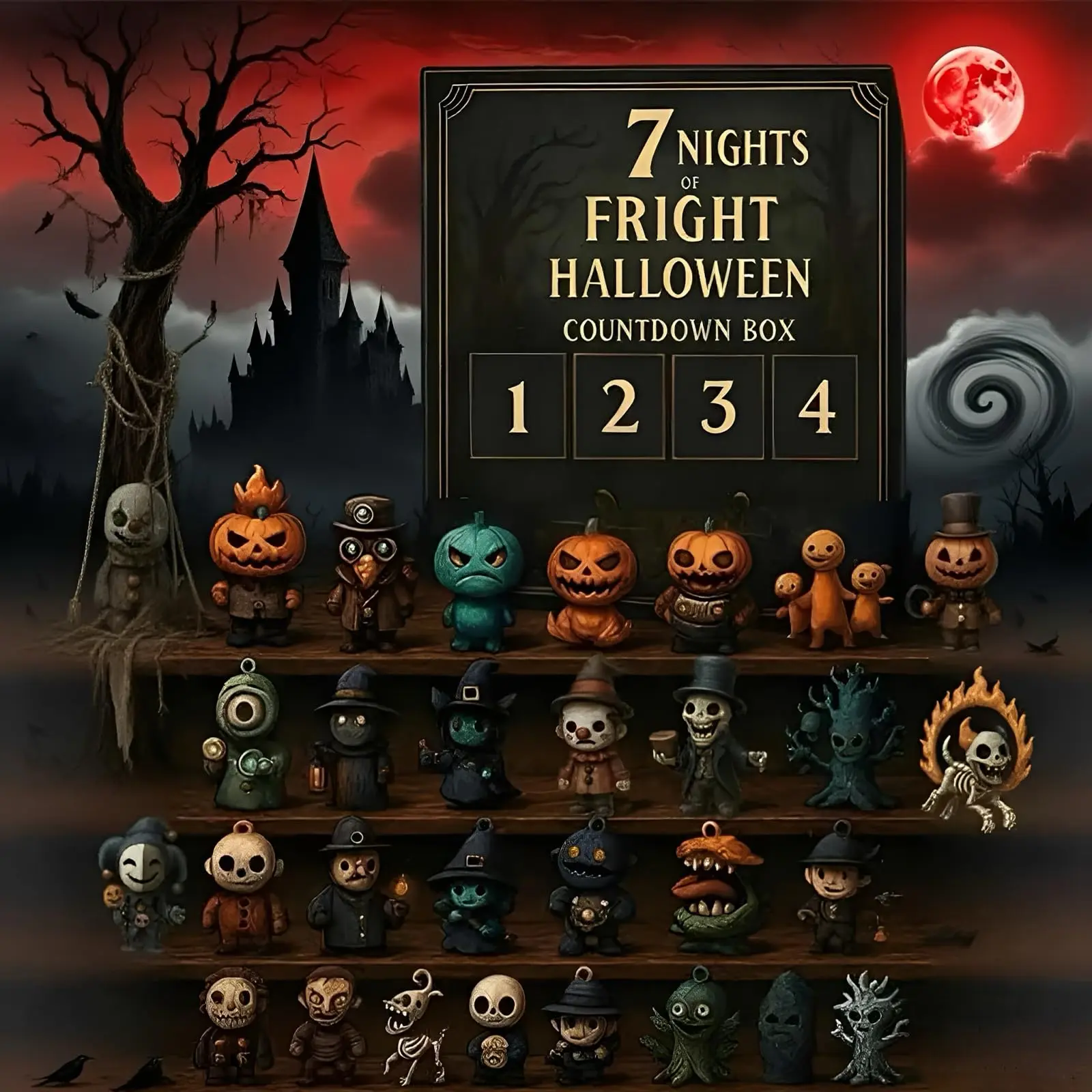 Halloween Advent Calendar 2026-7 Nights of Fright with Collectible Horror Figurines, Spooky Decor & Hanging Charms | Countdown Calendar Gift Box for Kids Adults Teens(7 & 15)
