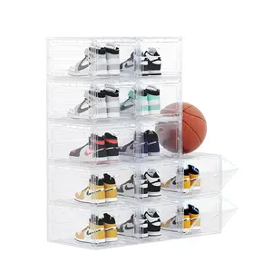 X-Large Clear Plastic Shoe Boxes - Stackable Shoe Organizer with Magnetic Door, Drop Front Display Box
