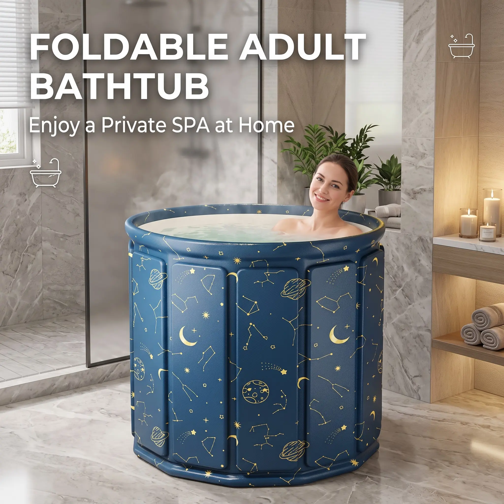 6-Layer Thermal Insulation Foldable Adult Bathtub, Portable Freestanding Home SPA Soaking Tub for Small Bathroom