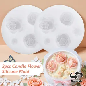 2pcs 5-Cavity Rose Silicone Mold Suitable for DIY Candles & Soap Making, Reusable Wax Mold with Multi-Cavity Flower Molds, Compatible for Scented Candles, Candle Decorations, Soap Crafts, Handmade Craft Supplies, Handicraft
