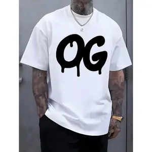 Men's Plus Size Casual 100 Cotton White T Shirt 180g Short Sleeved with OG Drip Design