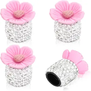 4 Pack Dark Pink Crystale Car Tire Valve Caps: Sakura Flower, Dustproof, Bling Accessories Universal for Vehicles motorcycle tire motorcycle tire motorcycle tire tire  tech