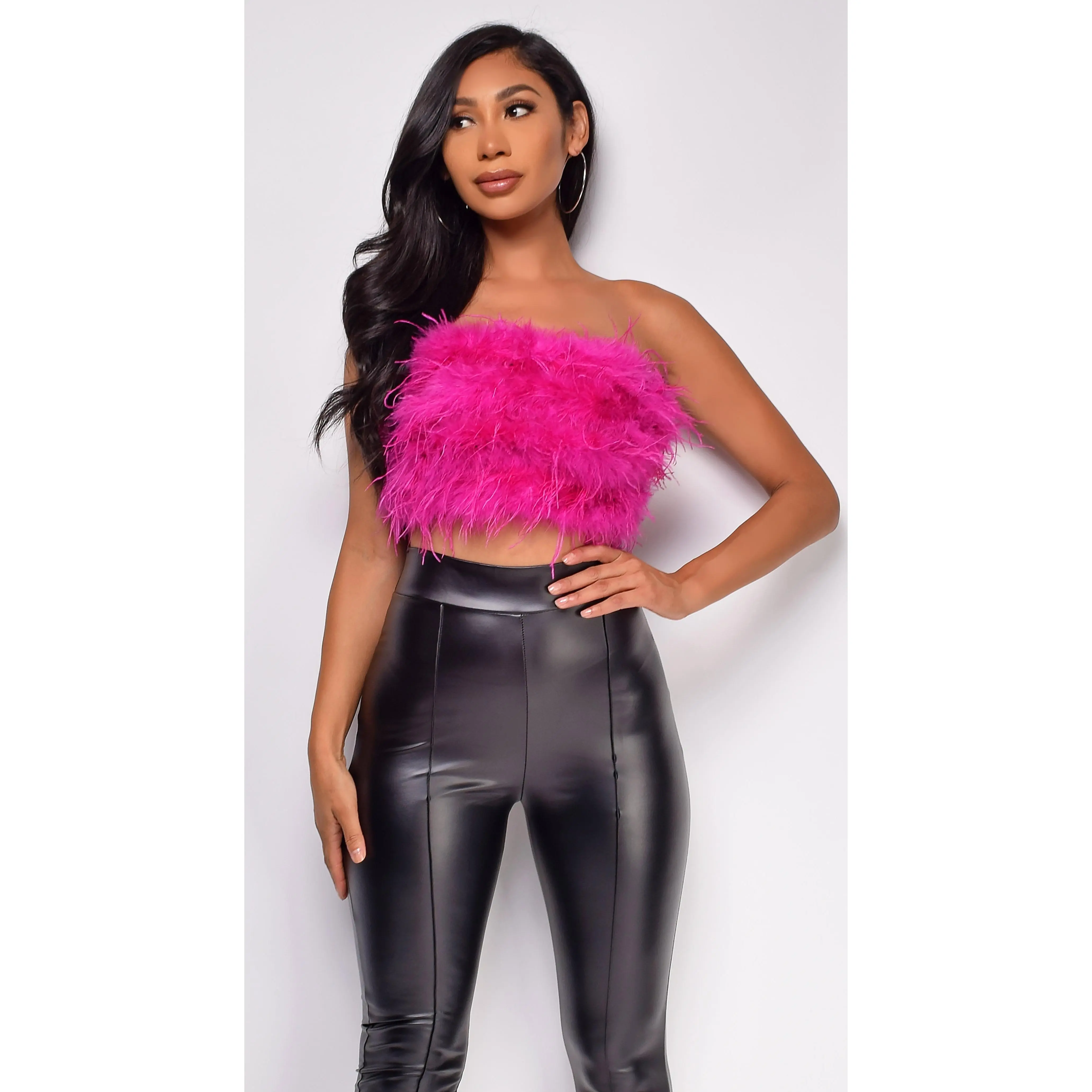 Catalina Pink Feather Crop Top