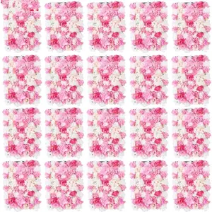 20 Pack Artificial Flower Wall Panels 24" x 16" Pink&White Faux Hydrangea and Rose Artificial Flower Backdrop Panels for Wedding Party Event Flower Wall Decor Decorative Fruit Plants Silk Bouquet Decoration Photo Ornaments