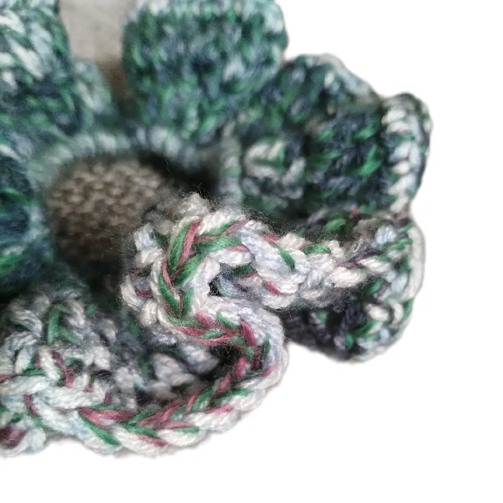 Two Row Crocheted Scrunchie - Handcrafted Accessory in Green and Gray Colors