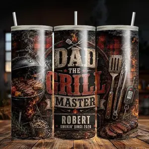 Personalized Grill Master Dad 20oz 40oz Tumbler, Custom BBQ Cup, Father’s Day Gift for Dad, Summer Tumbler