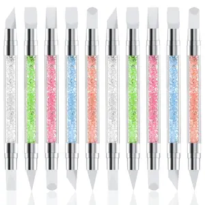 10 Pcs Nail Art Sculpture Pen Dual Tipped Silicone Nail Tools Nail Art Acrylic Pen Silicone Brushes for Resin Nail Art Tools for Design Nail Foil Carving Drawing Effect Shaping Drawing