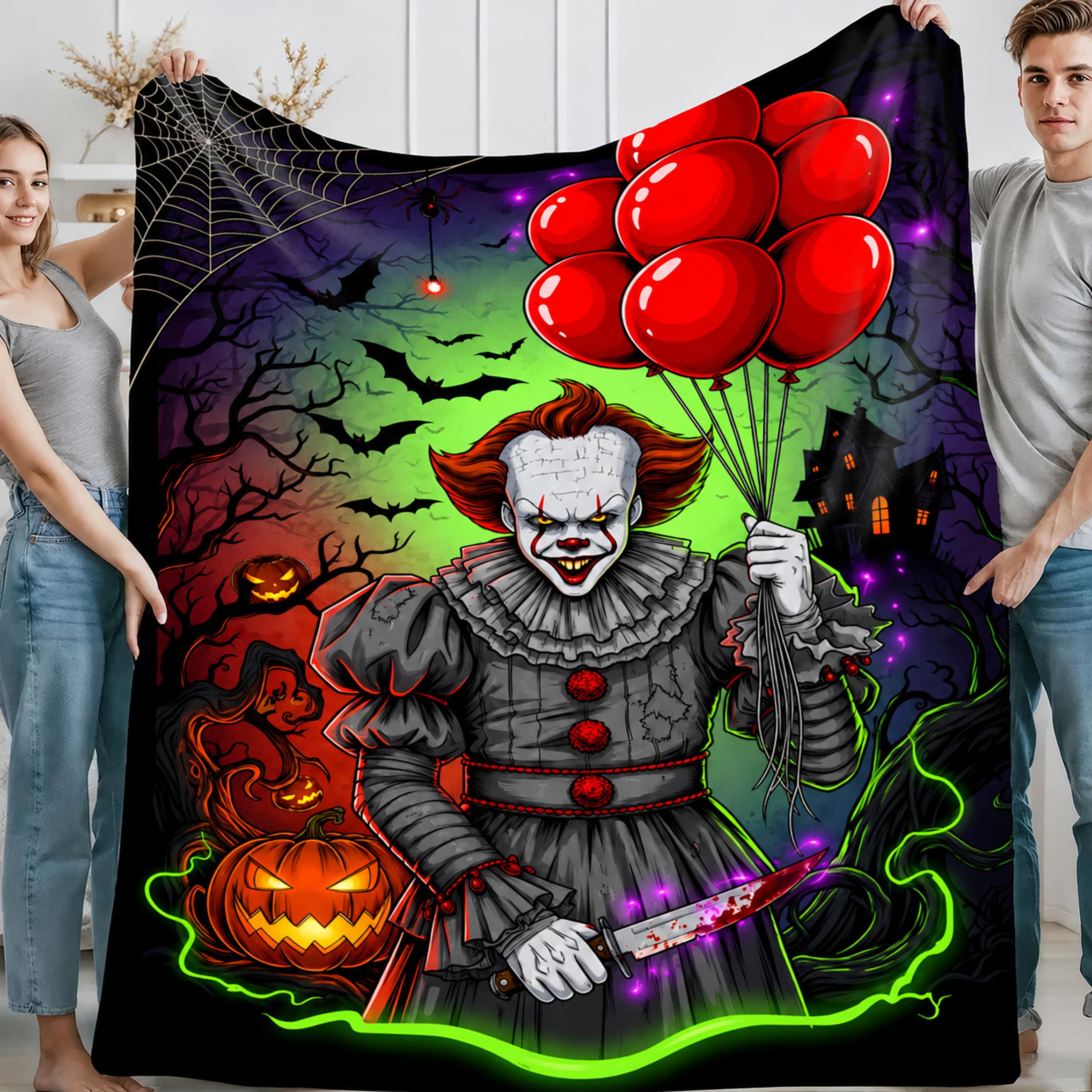 Pennywise Horror Movie Flannel Throw Blanket Ultra Soft Cozy Warm Lightweight Plush Spooky Season Halloween Home Decor for Bedroom Couch Sofa Bed Movie Night Birthday Christmas Gift